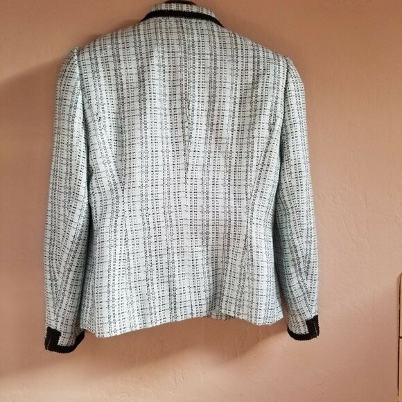 Sag Harbor Womens 8P Light Blue Plaid Metallic Tweed Baler Jacket Three-Button - Picture 2 of 7